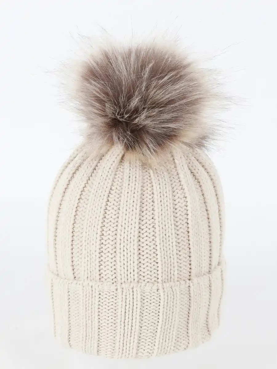 Bild 1 von Damen Strickmütze mit Bommel Beige