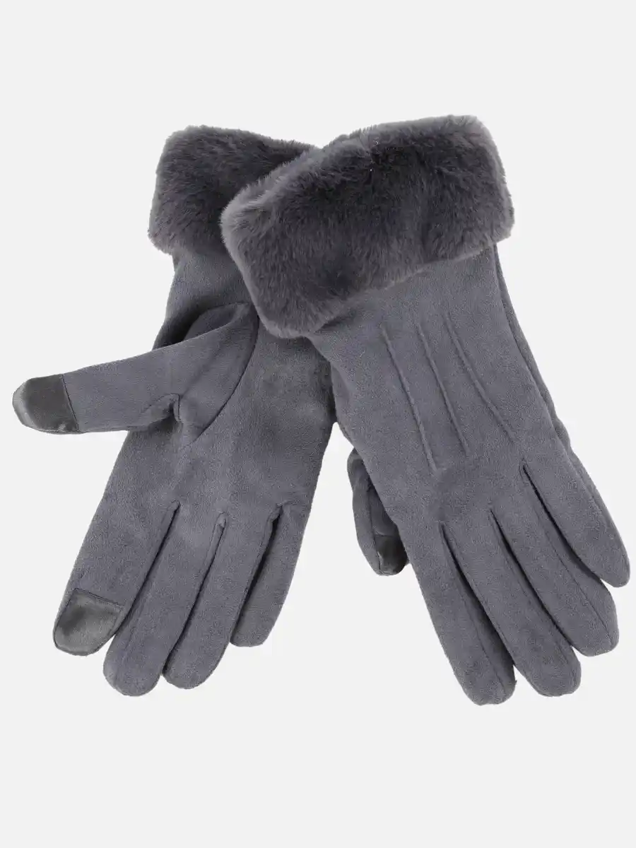 Bild 2 von Damen Handschuhe mit Kunstpelz Grau