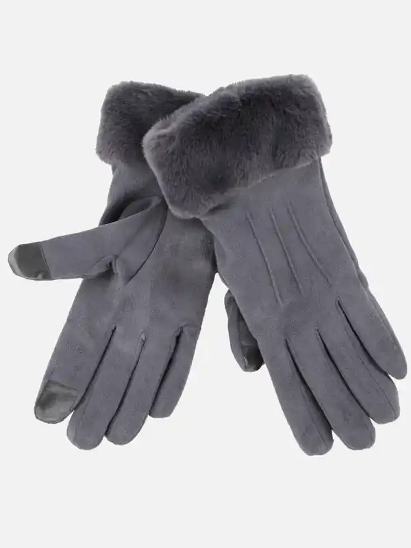 Bild 2 von Damen Handschuhe mit Kunstpelz Grau