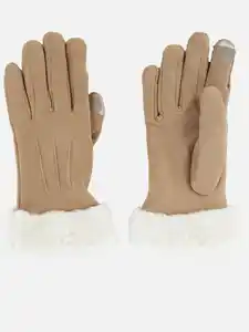 Damen Handschuhe mit Kunstpelz Braun