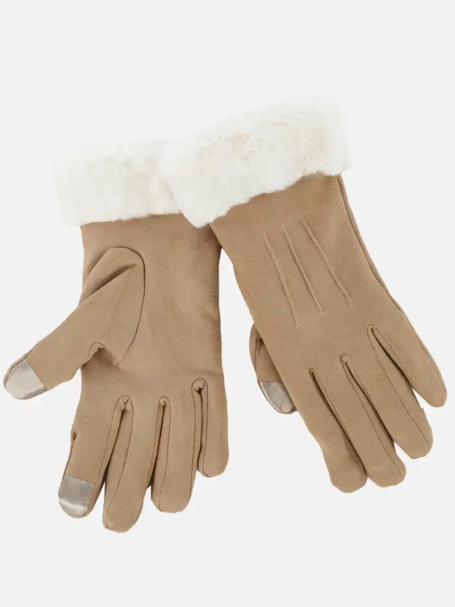 Bild 2 von Damen Handschuhe mit Kunstpelz Braun