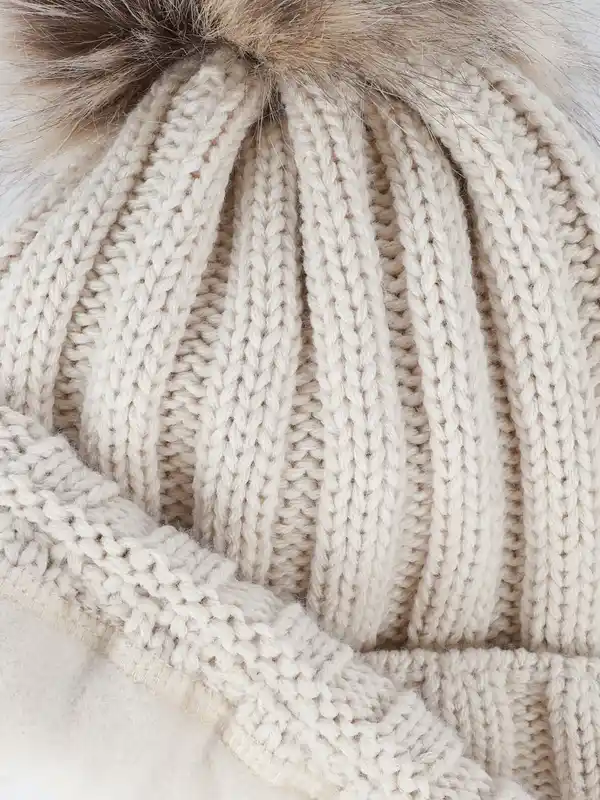 Bild 2 von Damen Strickmütze mit Bommel Beige