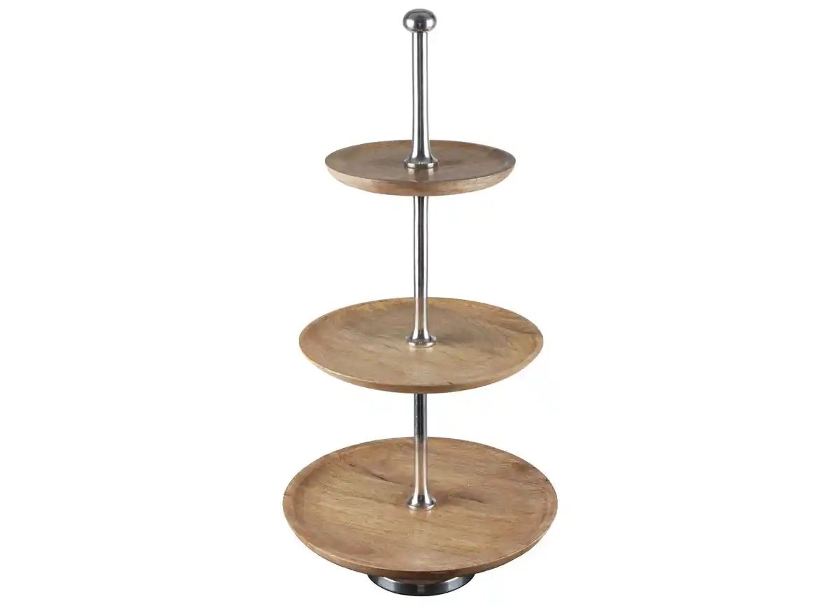 Bild 1 von Etagere aus Mangoholz 3-stöckig 58cm Silber