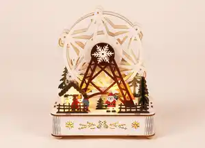 Holz-Riesenrad mit Musik und Bewegung 24,5cm 8 LEDs Warmweiß Weiss/Bunt