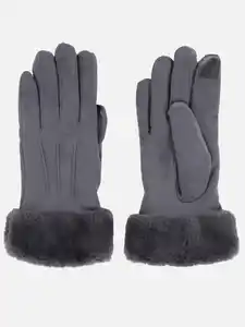 Damen Handschuhe mit Kunstpelz Grau