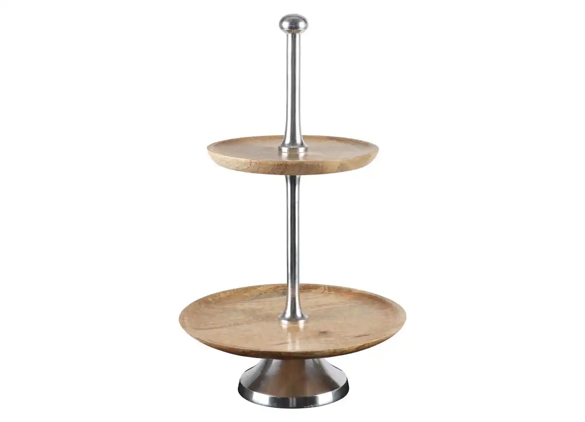 Bild 1 von Etagere aus Mangoholz 2-stöckig 40cm Silber