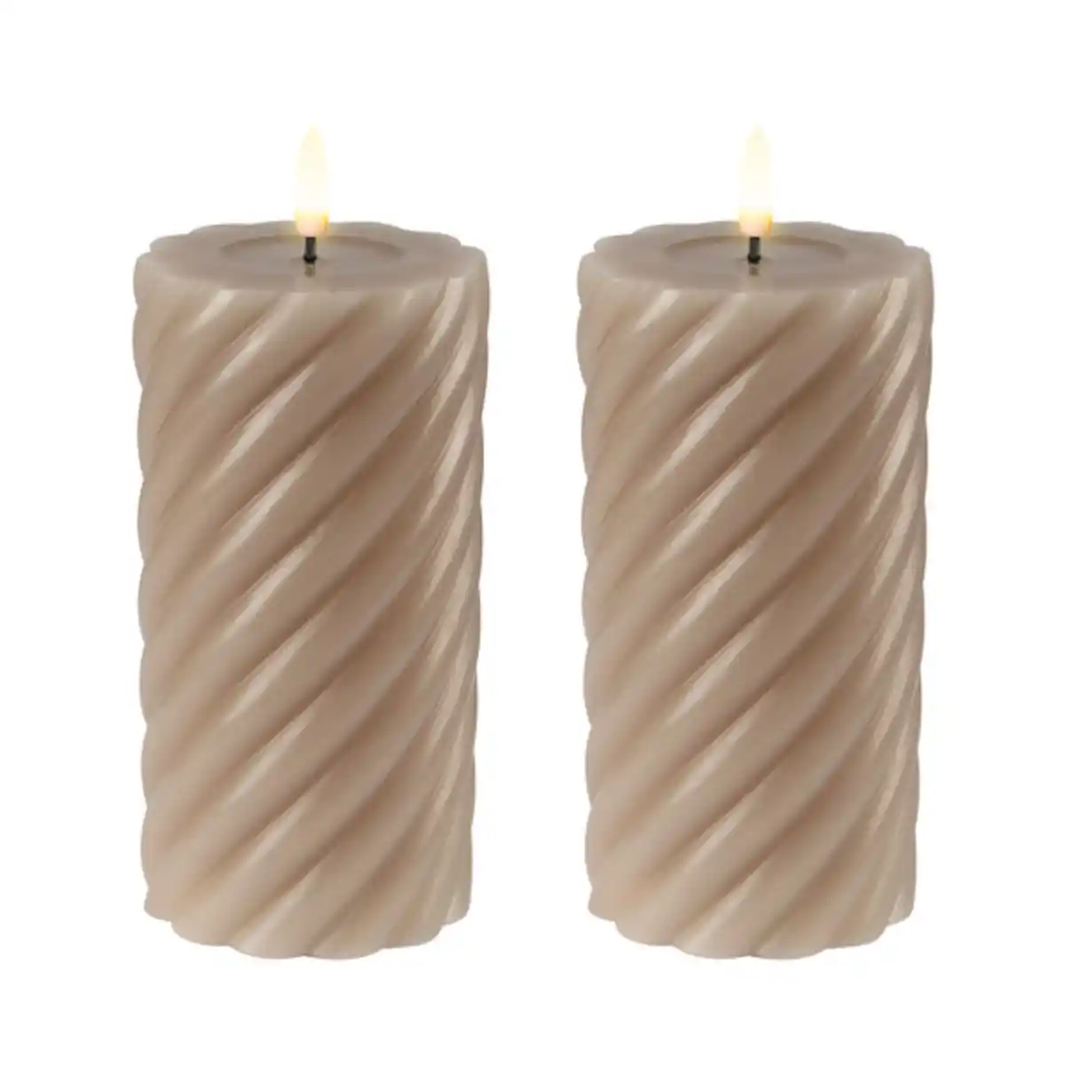 Bild 1 von LED-Echtwachskerzen, groß gedreht, creme, 2er Set