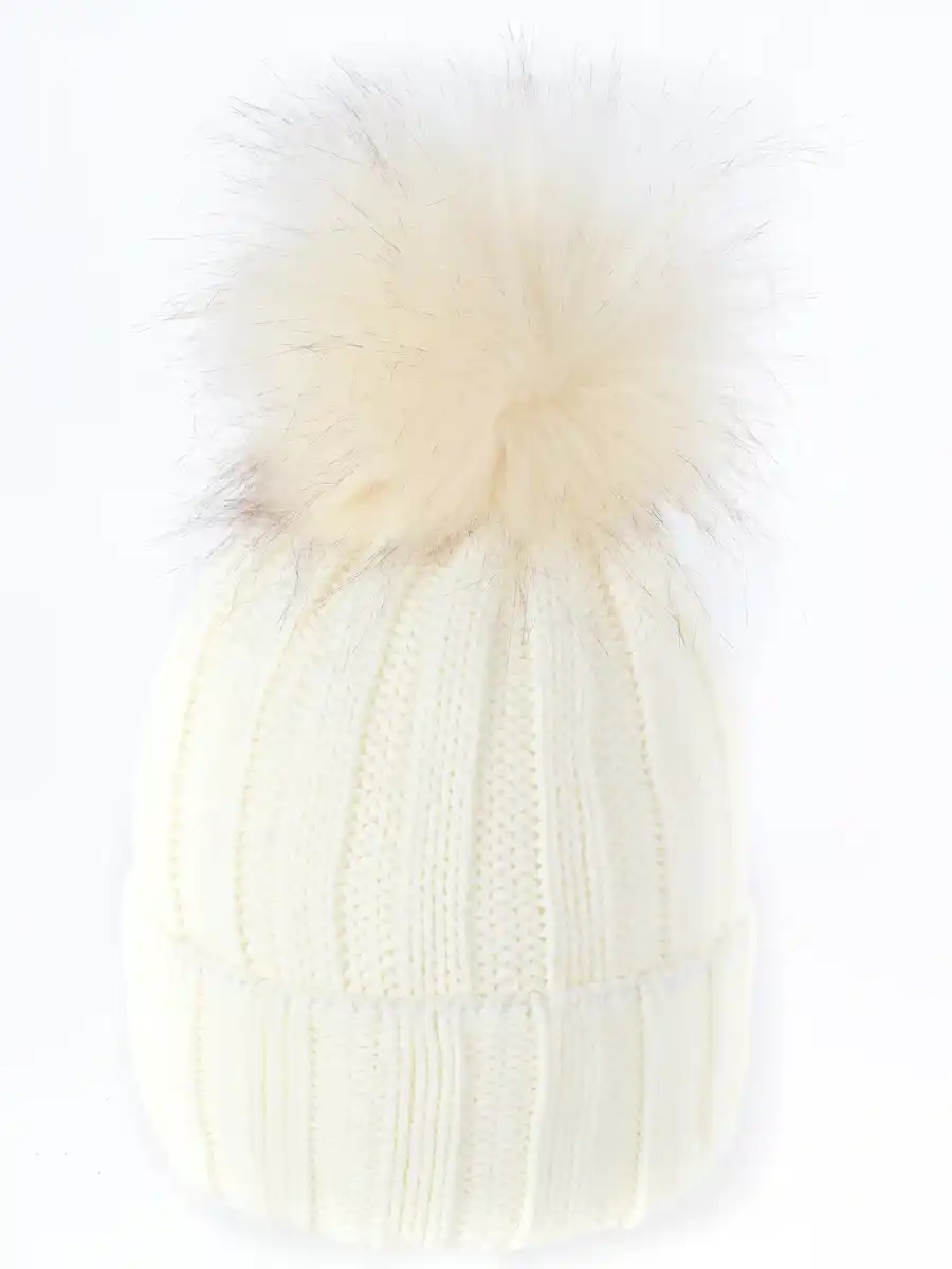 Bild 1 von Damen Strickmütze mit Bommel Weiß