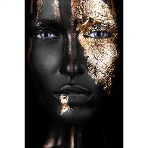 Bild, Grau, Schwarz, Gold, Kunststoff, 90x135 cm, einfache und schnelle Anbringung, Bilder, Gerahmte Bilder