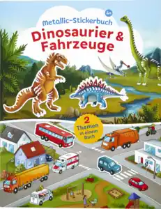 IDEENWELT Glitzer-Stickerbuch Dinosaurier & Fahrzeuge