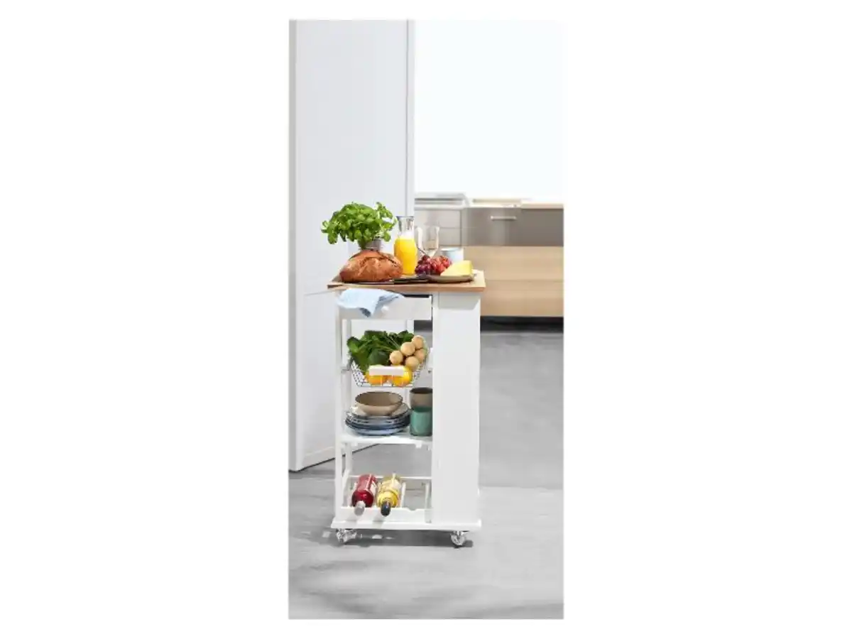 Bild 3 von LIVARNO home Küchentrolley, mit ausziehbarem Metallkorb, Ablagefläche und Weinregal