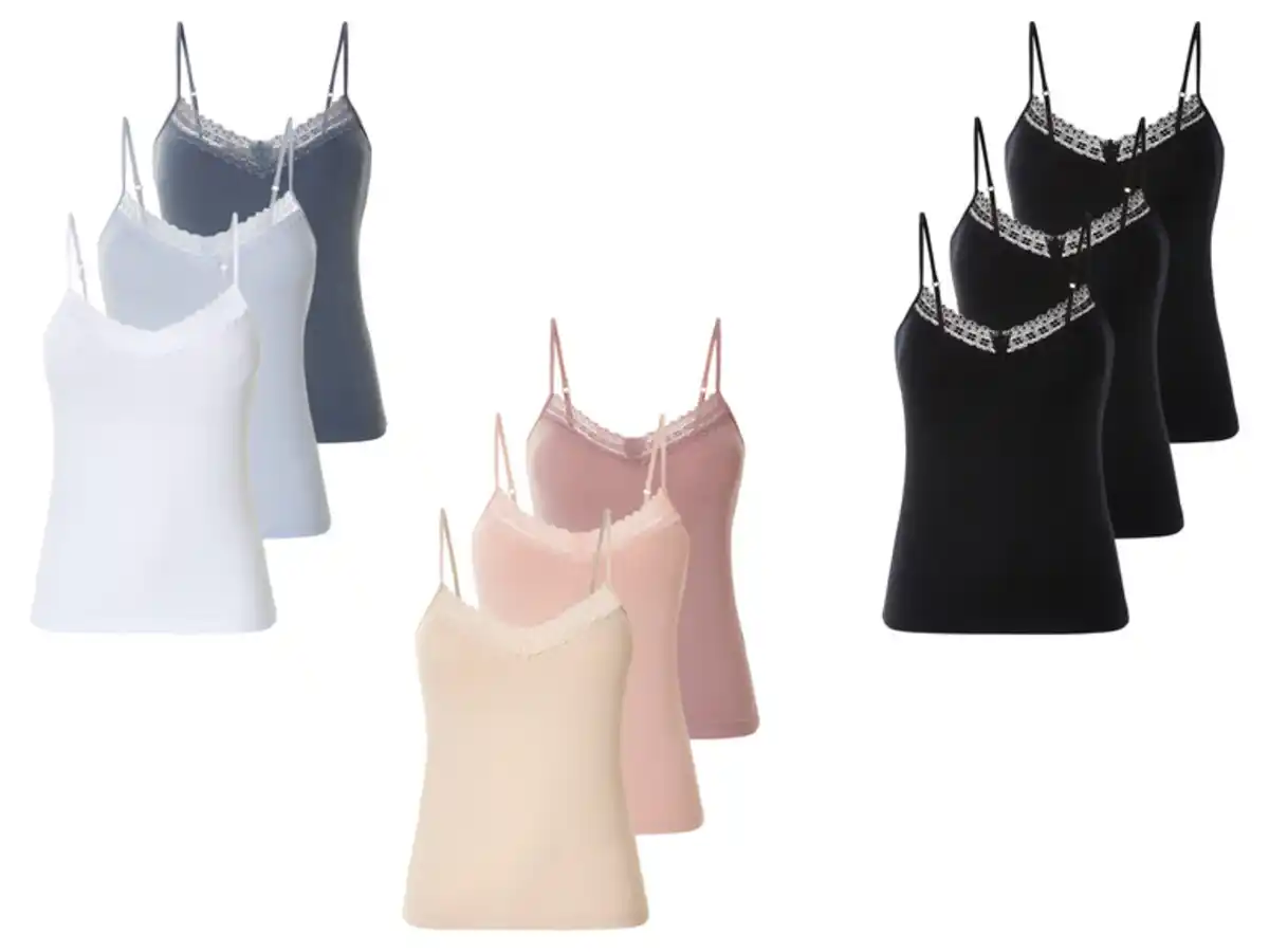 Bild 1 von esmara® Damen Spaghettitops, 3 Stück, mit Spitze