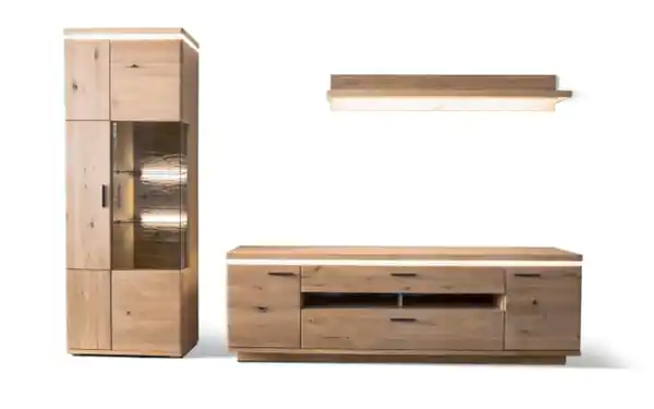 Bild 2 von Wiemann - Wohnwand Barcelona, Balkeneiche massiv, Eiche bianco furniert, inkl. Oberboden-Beleuchtung