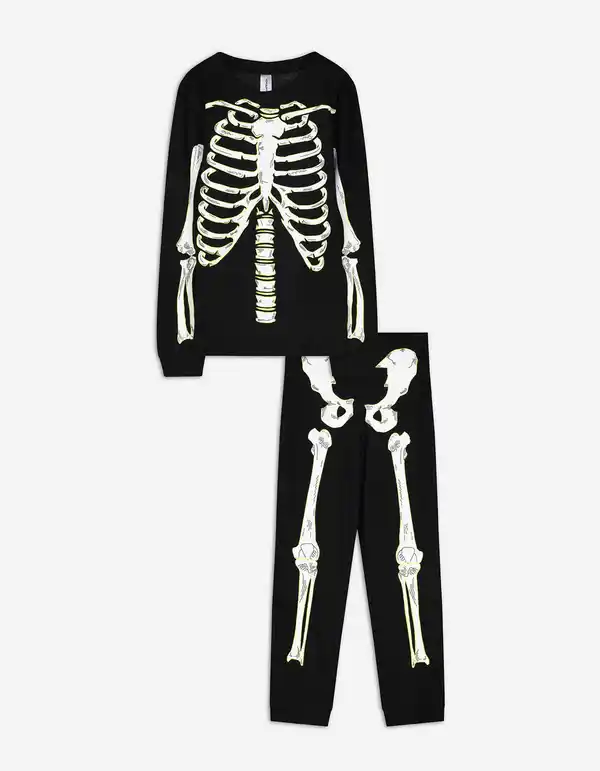 Bild 1 von Kinder Pyjama Set aus Langarmshirt und Hose  - Leuchtet im Dunklen - schwarz