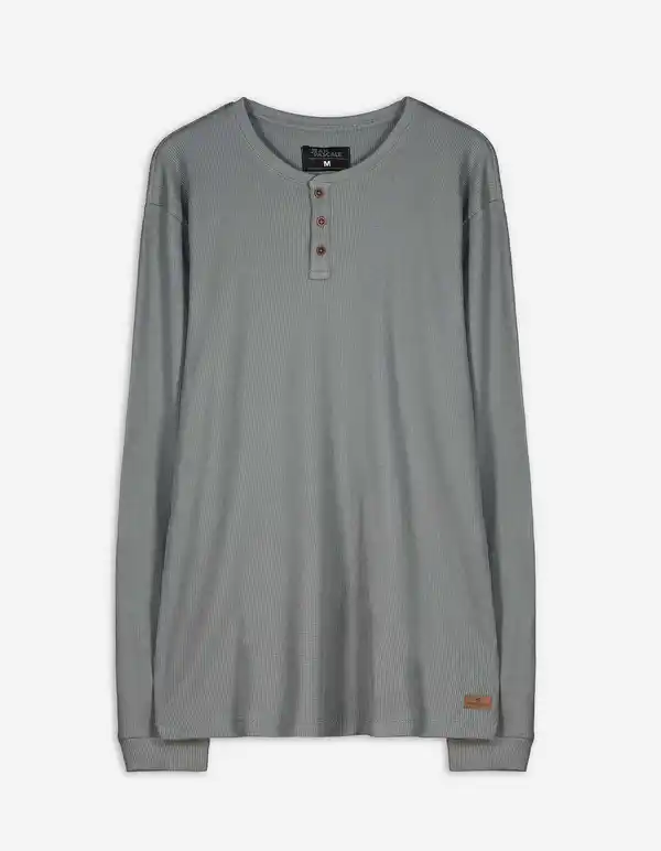 Bild 1 von Herren Langarmshirt - Henley-Ausschnitt - dunkelgrün