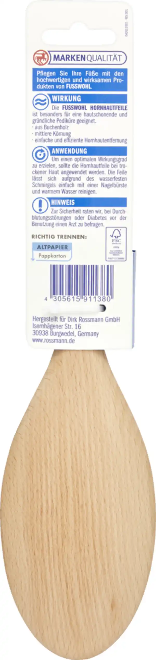 Bild 2 von FUSSWOHL Hornhautfeile aus Holz