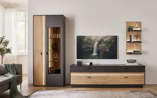 Bild 2 von Ideal-Möbel - Wohnwand Butera II, anthrazit/Eiche Nachbildung, inkl. Softclose Funktion
