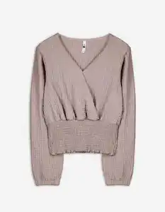 Damen Langarmshirt - Crinkle-Optik - beige