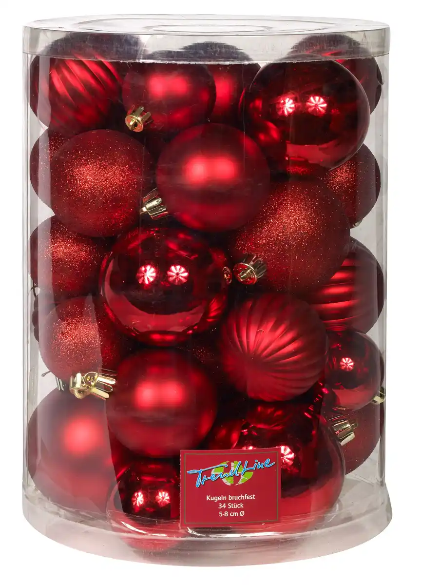 Bild 1 von TrendLine Weihnachtskugeln bruchfest Ø 5 - 8 cm rot 34 Stück