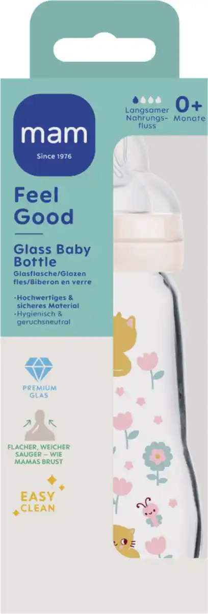 Bild 1 von MAM Feel Good Glass Bottle 260 ml 0+ Monate Katze & Maus