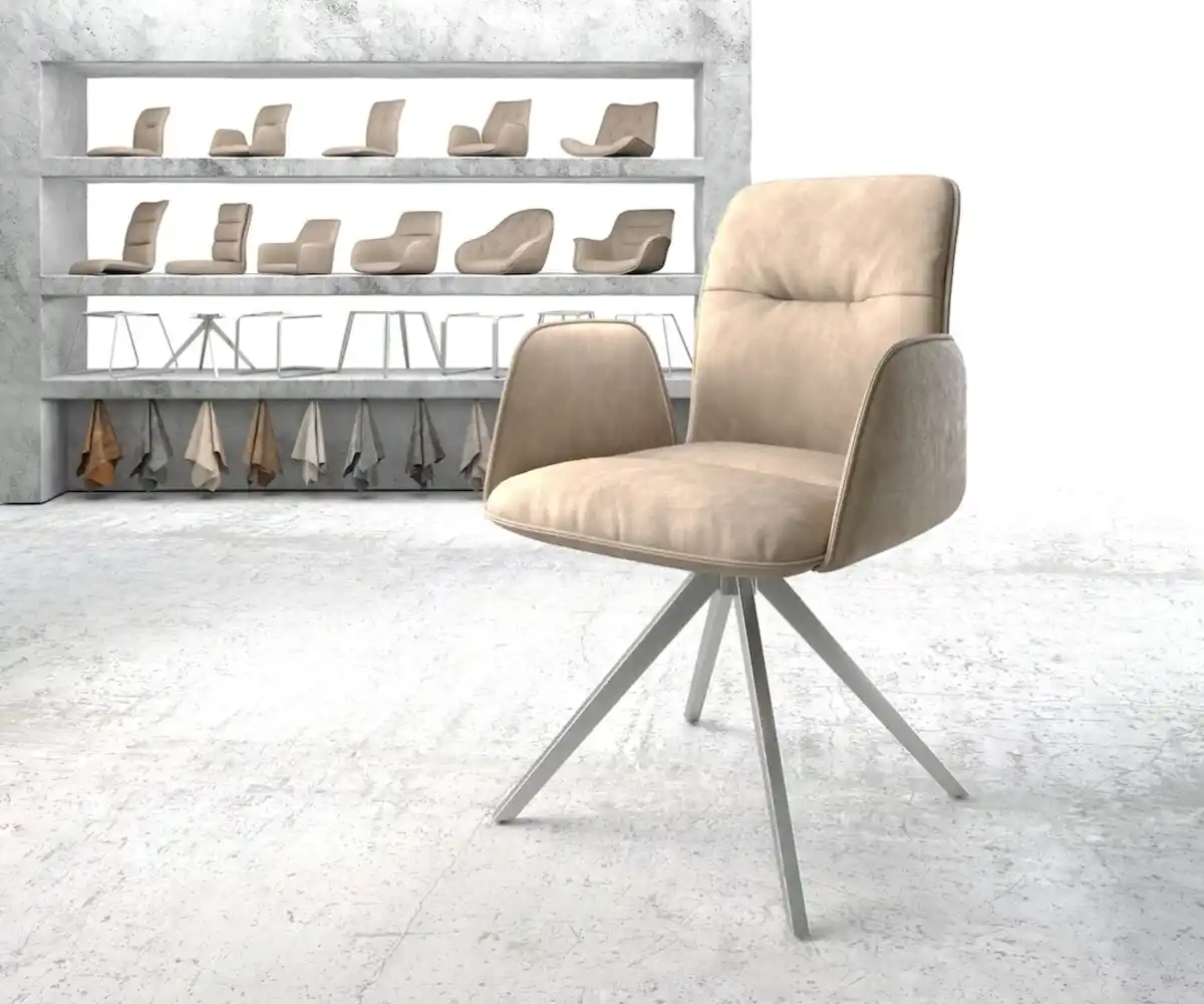 Bild 1 von Drehstuhl Vinja-Flex Beige Vintage Kreuzgestell kantig Edelstahl 180° drehbar