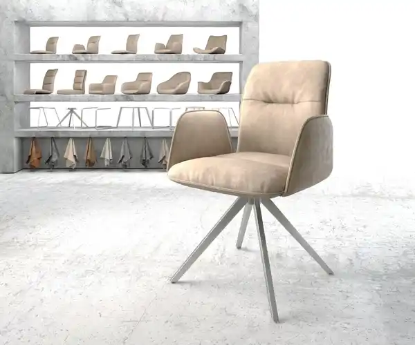 Bild 1 von Drehstuhl Vinja-Flex Beige Vintage Kreuzgestell kantig Edelstahl 180° drehbar
