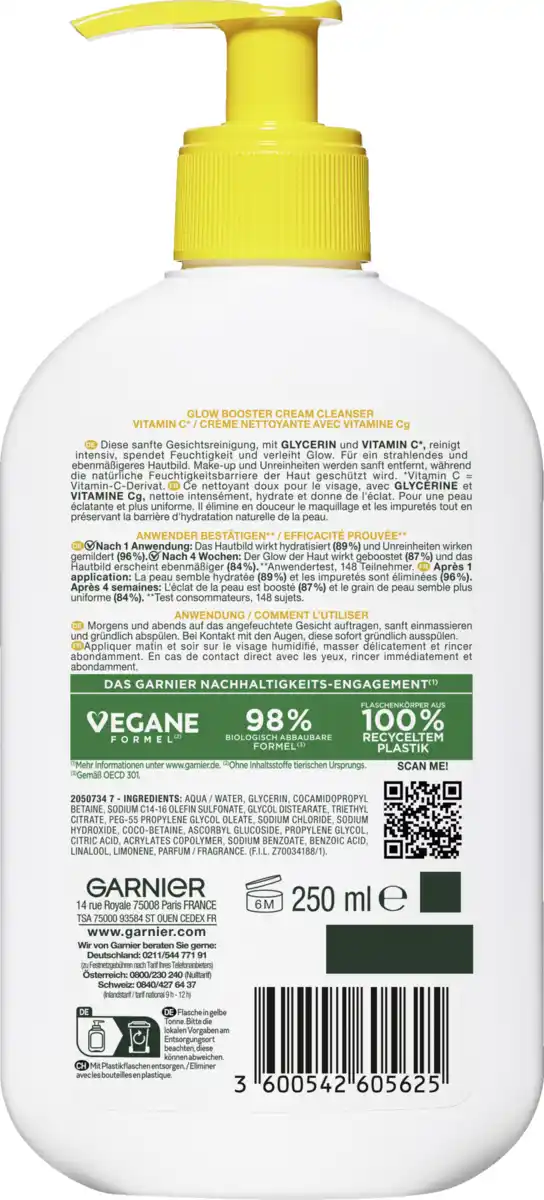 Bild 2 von Garnier SkinActive Glow Booster Cream Cleanser Vitamin C*, 250 ml