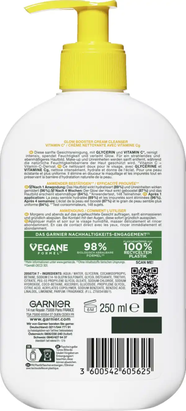 Bild 2 von Garnier SkinActive Glow Booster Cream Cleanser Vitamin C*, 250 ml