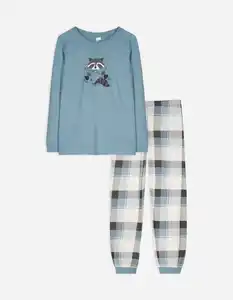 Kinder Pyjama Set aus Langarmshirt und Hose  - Print - blau
