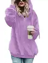 Bild 1 von iWoo Hoodie Damen Kapuzenpullover Teddy-Fleece Pullover Herbst Winter Warm Oberteil Langarm Einfarbig Casual Sweatshirt