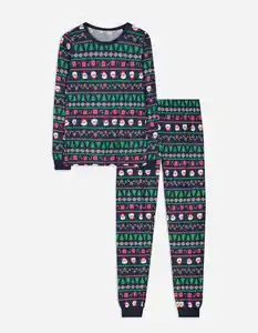 Damen Pyjama Set aus Langarmshirt und Hose  - Christmas - dunkelblau