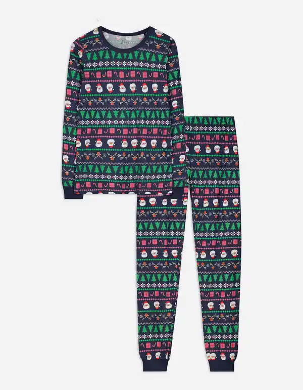 Bild 1 von Damen Pyjama Set aus Langarmshirt und Hose  - Christmas - dunkelblau