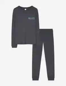 Kinder Pyjama Set aus Langarmshirt und Hose  - Rückenprint - dunkelgrau