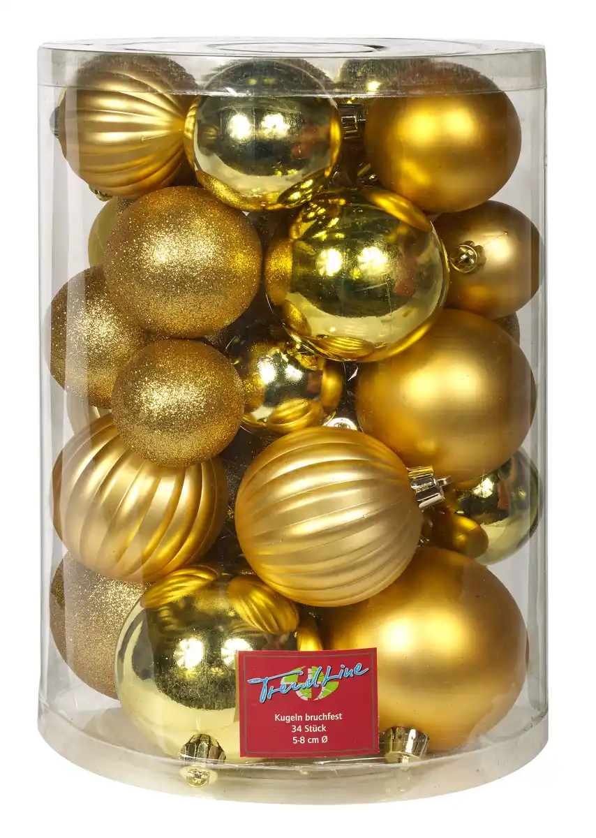 Bild 1 von TrendLine Weihnachtskugeln bruchfest Ø 5 - 8 cm gold 34 Stück
