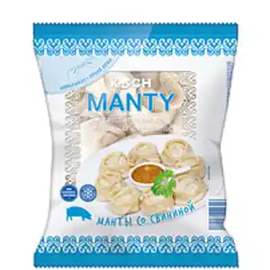 Teigtaschen "Manty" gefüllt mit Schweinefleisch, tiefgefrore...