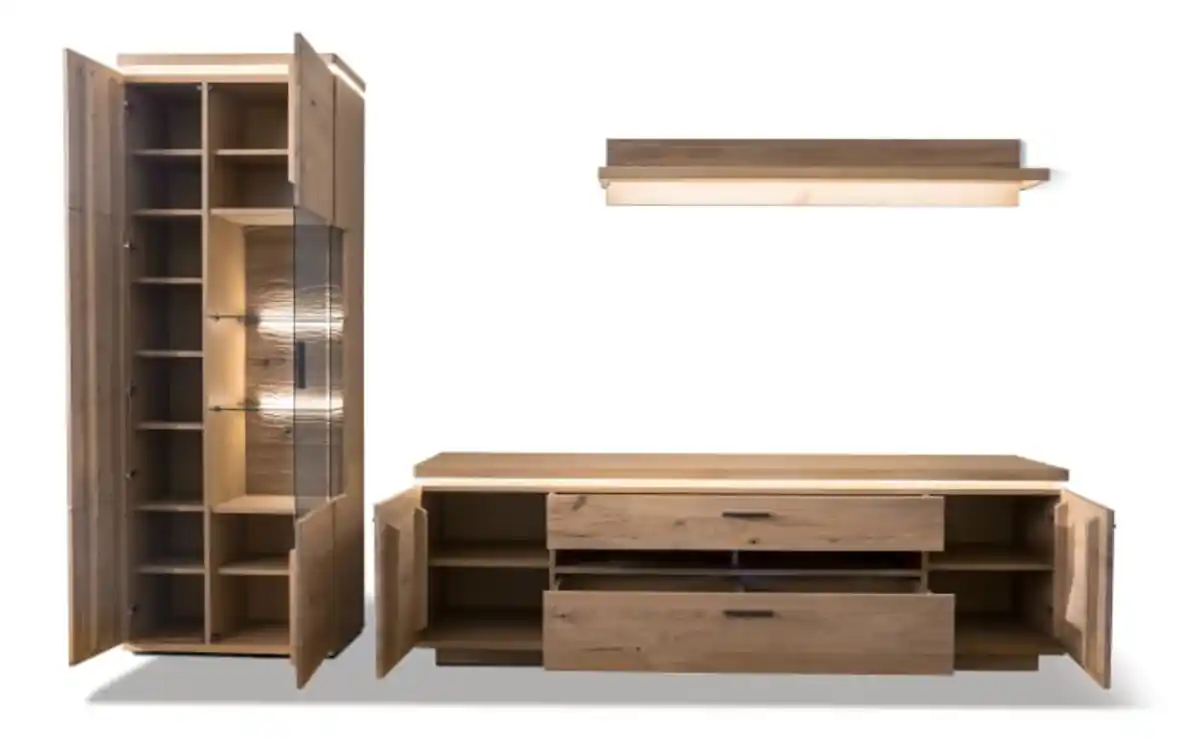 Bild 3 von Wiemann - Wohnwand Barcelona, Balkeneiche massiv, Eiche bianco furniert, inkl. Oberboden-Beleuchtung