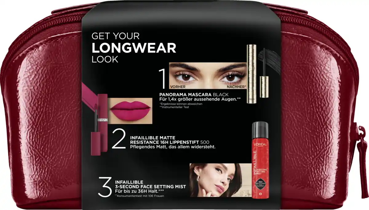 Bild 2 von L’Oréal Paris Panorama Mascara + Infaillible Matte + Setting Mist + Beauty Bag Geschenkset