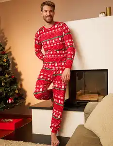 Herren Pyjama Set aus Langarmshirt und Hose  - Christmas - rot