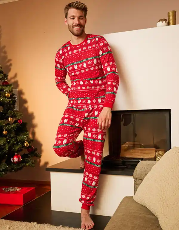 Bild 1 von Herren Pyjama Set aus Langarmshirt und Hose  - Christmas - rot