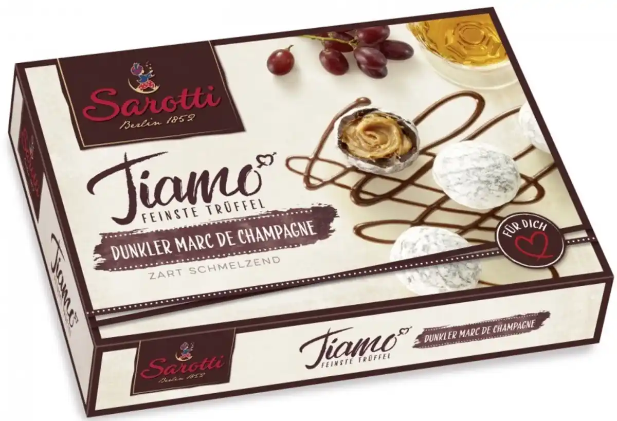 Bild 1 von Sarotti Tiamo Feinste Trüffel dunkler Marc de Champagne 125G
