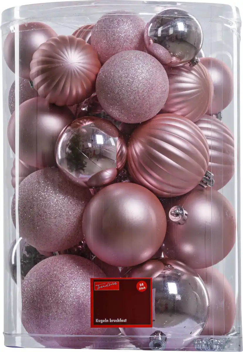 Bild 1 von TrendLine Weihnachtskugeln bruchfest Ø 5 - 8 cm rosé 34 Stück