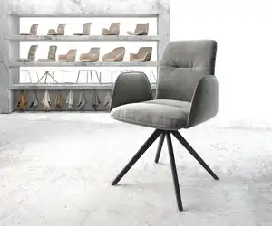 Drehstuhl Vinja-Flex Samt Grau Kreuzgestell kantig Schwarz 180° drehbar