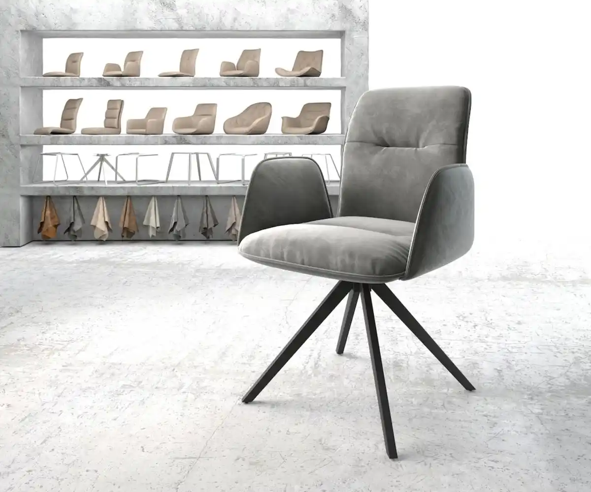 Bild 1 von Drehstuhl Vinja-Flex Samt Grau Kreuzgestell kantig Schwarz 180° drehbar