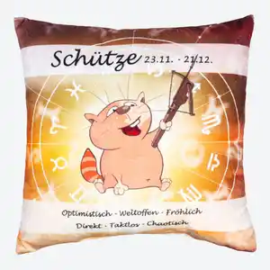 Dekokissen mit Sternzeichen-Karikatur, ca. 30x30cm, Orange