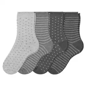 4 Paar Damen Socken mit Effektgarn GRAU / DUNKELGRAU