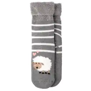 1 Paar Damen Kuschelsocken mit Schaf-Motiv GRAU / WEISS