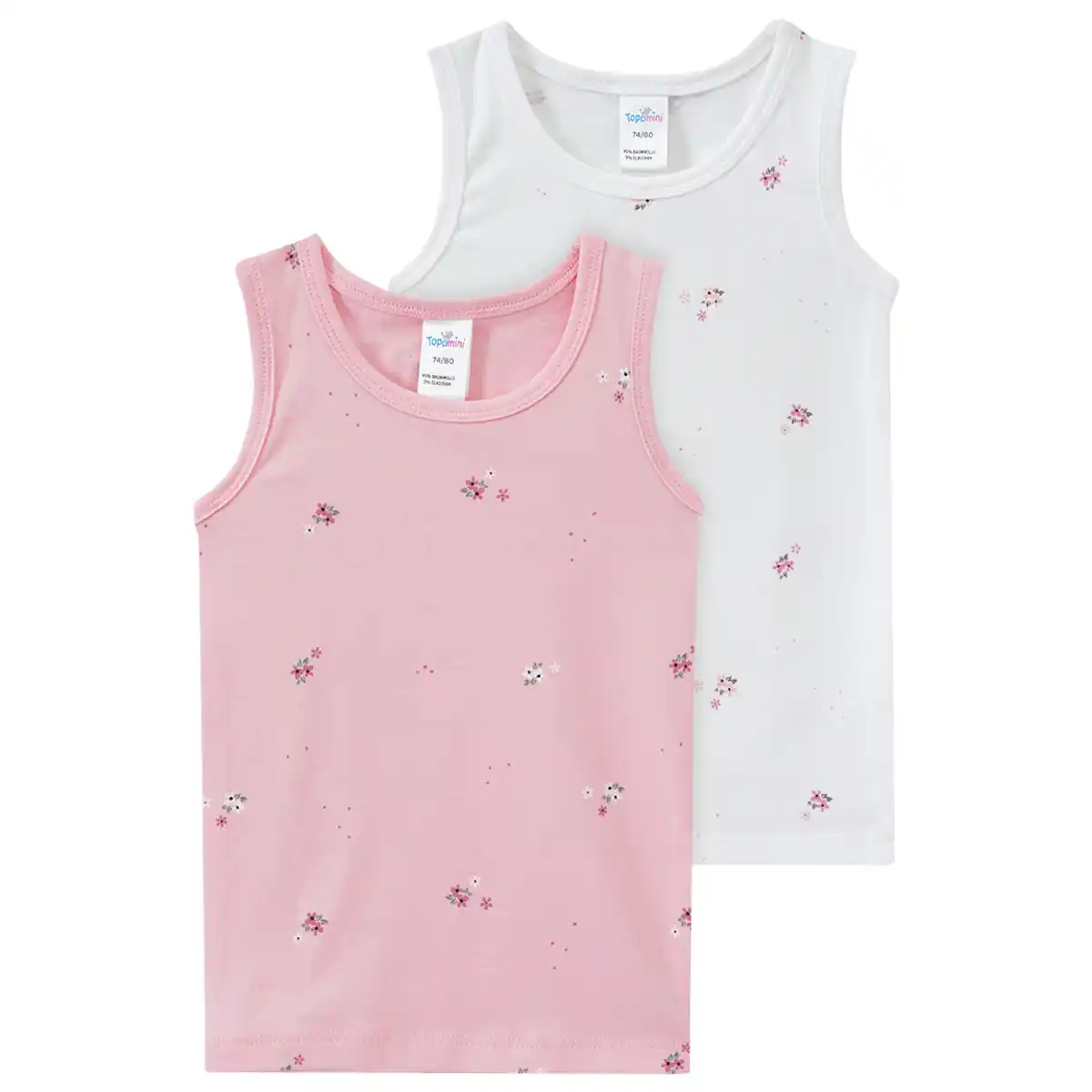 Bild 1 von 2 Baby Unterhemden mit Blümchen ROSA / WEISS