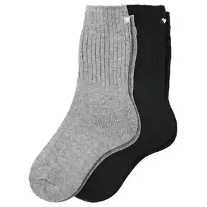 2 Paar Damen Socken mit Wolle SCHWARZ / GRAU