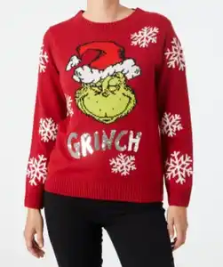 Grinch Strickpullover Weihnachten Pailletten, rot