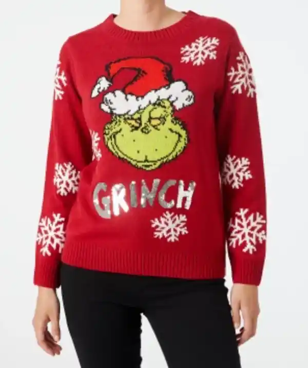 Bild 1 von Grinch Strickpullover Weihnachten Pailletten, rot